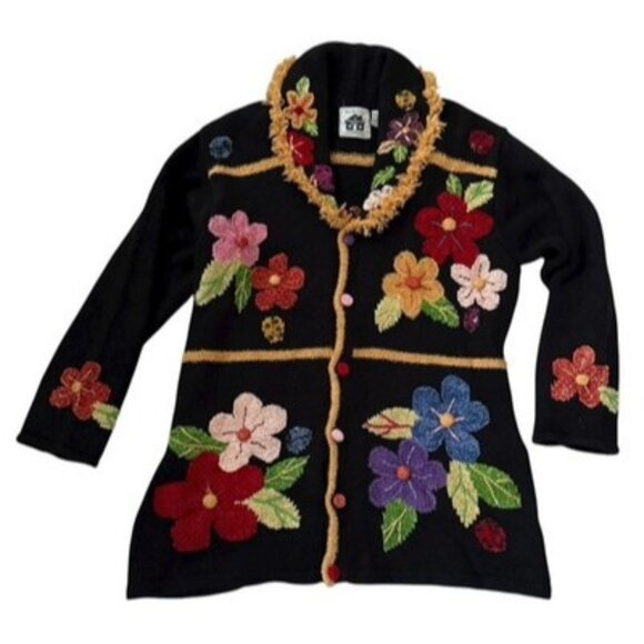 Storybook Knits 1X Vintage '90s Handknits Wildflower Sweater Multicolor HSN *T3 - Picture 2 of 13